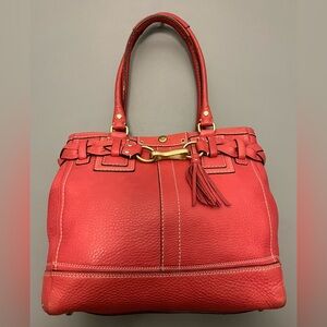 Coach Hamilton Carryall Coral Orange/Red Leather Tote Satchel